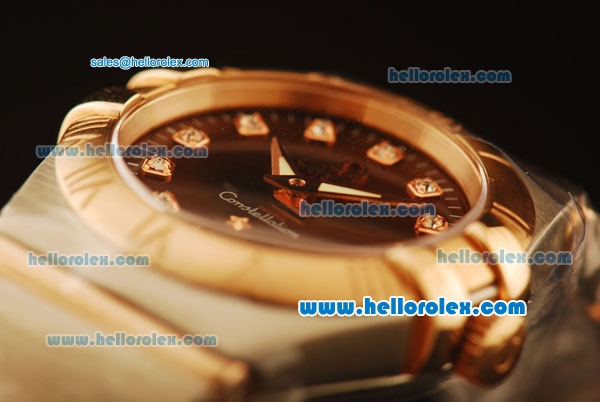 Omega Constellation Swiss Quartz Steel Case with Rose Gold Bezel and Brown Dial-Diamond Markers - Click Image to Close