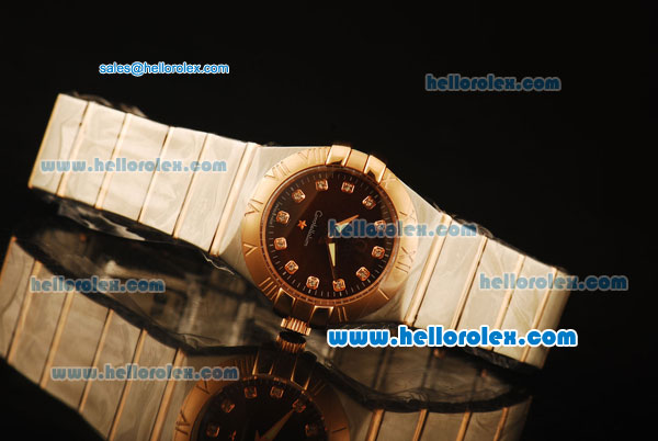 Omega Constellation Swiss Quartz Steel Case with Rose Gold Bezel and Brown Dial-Diamond Markers - Click Image to Close