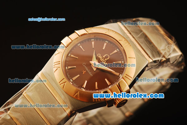 Omega Constellation Swiss Quartz Steel Case with Rose Gold Bezel and Brown Dial-Rose Gold Stick Markers - Click Image to Close