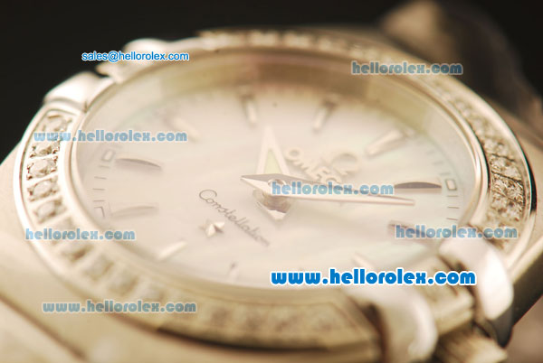 Omega Constellation Swiss Quartz Steel Case with Diamond Bezel and White MOP Dial-Stick Markers - Click Image to Close