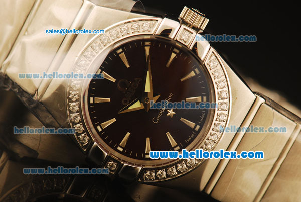 Omega Constellation Swiss Quartz Steel Case with Diamond Bezel and Brown Dial-Stick Markers - Click Image to Close