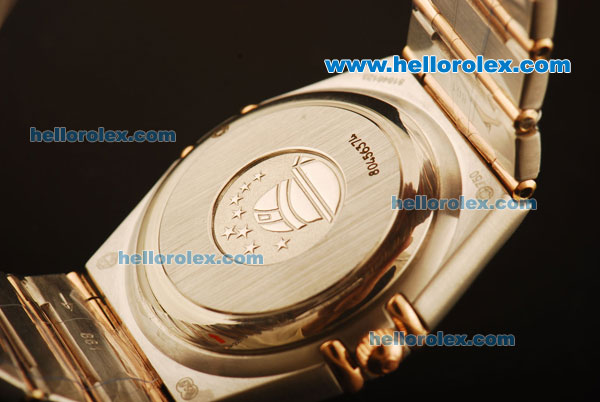 Omega Constellation Swiss ETA 2836 Automatic Steel Case with Rose Gold Bezel and White Dial-Two Tone Strap - Click Image to Close