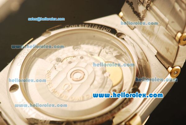 Omega Constellation Swiss ETA 2824 Automatic Steel Case with Gold Dial and Diamond Markers/Bezel-(35mm) - Click Image to Close