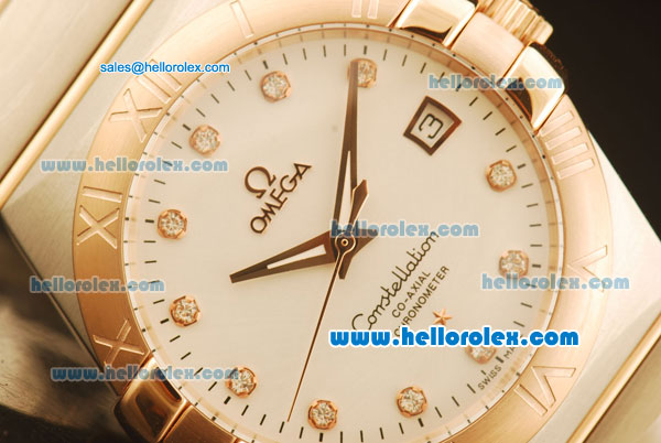 Omega Constellation Co-Axial Swiss ETA 2824 Automatic Steel Case with Rose Gold Bezel and Diamomd Markers-White Dial(35mm) - Click Image to Close