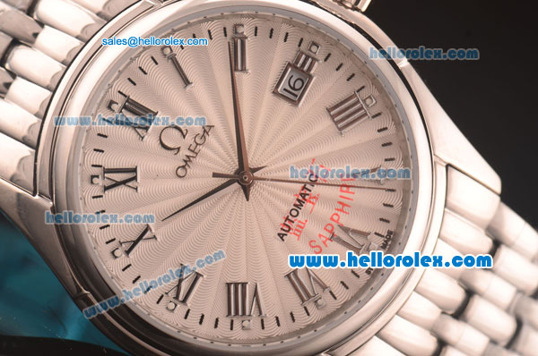 Omega De Ville Prestige Automatic Full Steel with White Dial and Roman Markers - Click Image to Close