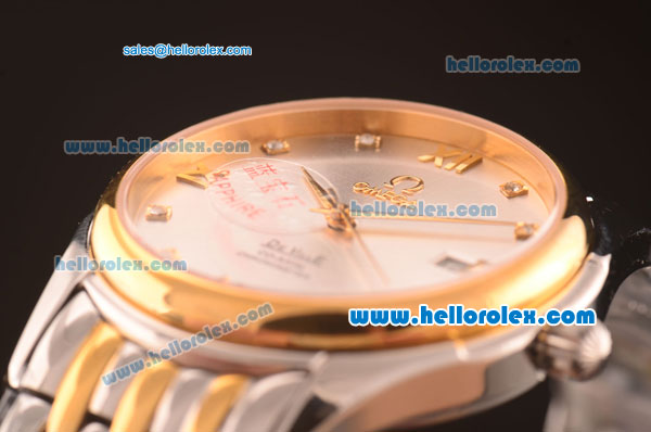 Omega De Ville Prestige Automatic Full Steel with Yellow Gold Bezel and Diamond Markers - Click Image to Close