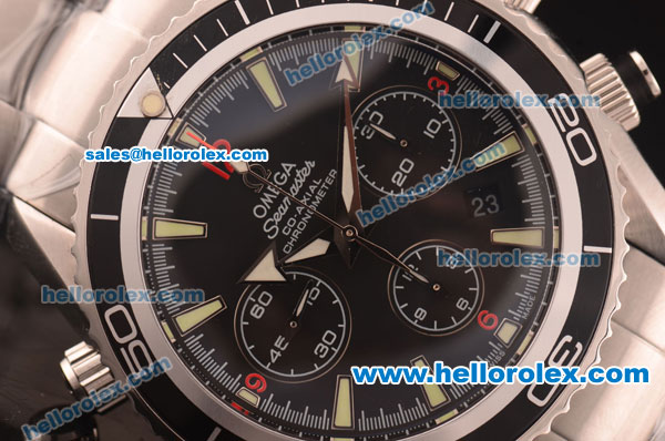 Omega Seamaster Swiss Valjoux 7750 Automatic Full Steel with Black Dial and Stick Markers - Click Image to Close