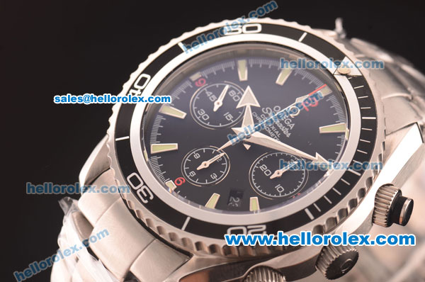 Omega Seamaster Swiss Valjoux 7750 Automatic Full Steel with Black Dial and Stick Markers - Click Image to Close