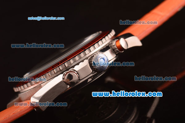 Omega Seamaster Chronograph Automatic Movement with Black Dial,Red Bezel and Orange Leather strap - Click Image to Close