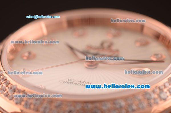 Omega Ladymatic Swiss ETA 2671 Automatic Full Rose Gold with Diamond Bezel and White Dial-1:1 Original - Click Image to Close