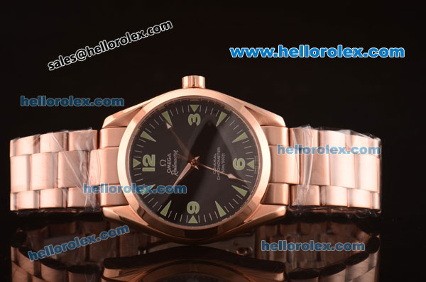 Omega Railmaster Asia 2813 Automatic Full Rose Gold Case with Black Dial and Green Markers-ETA Coating - Click Image to Close