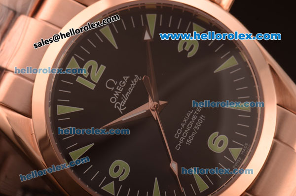 Omega Railmaster Asia 2813 Automatic Full Rose Gold Case with Black Dial and Green Markers-ETA Coating - Click Image to Close