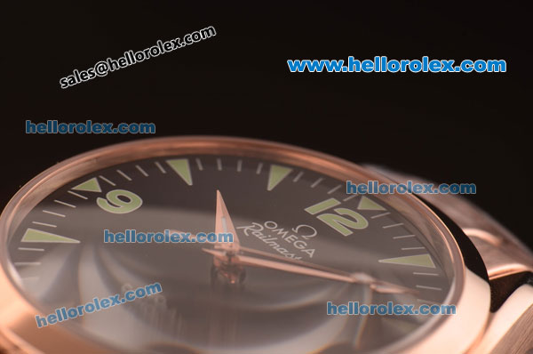 Omega Railmaster Asia 2813 Automatic Full Rose Gold Case with Black Dial and Green Markers-ETA Coating - Click Image to Close