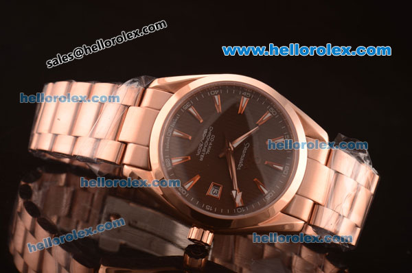Omega Seamaster Asia 2813 Automatic Full Rose Gold Case with Brown Dial-ETA Coating - Click Image to Close