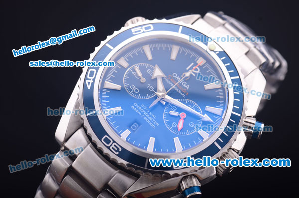 Omega Seamaster Chronograph Miyota Quartz Full Steel with Blue Bezel and Blue Dial-7750 Coating - Click Image to Close