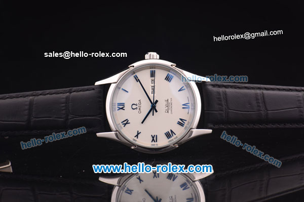 Omega De Ville Automatic Steel Case with White Dial and Black Leather Strap - Click Image to Close