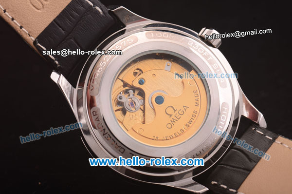Omega De Ville Automatic Steel Case with White Dial and Black Leather Strap - Click Image to Close