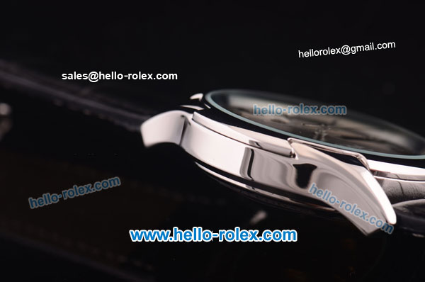 Omega De Ville Automatic Steel Case with Black Dial and Black Leather Strap-Black Roman Markers - Click Image to Close