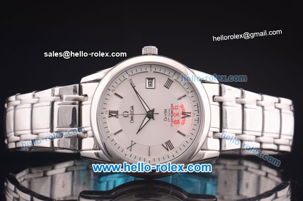 Omega De Ville Automatic Full Steel with White Dial and Silver Roman Markers - Click Image to Close