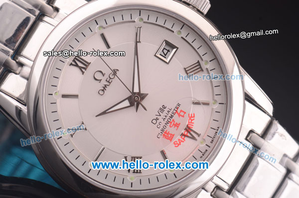 Omega De Ville Automatic Full Steel with White Dial and Silver Roman Markers - Click Image to Close