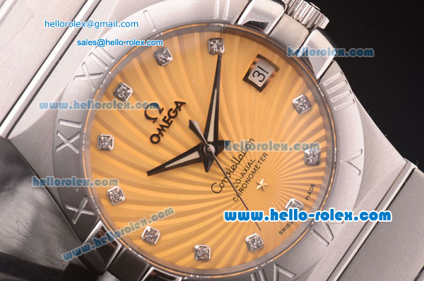 Omega Constellation Swiss ETA 2836 Automatic Full Steel Case with Yellow Dial and Diamond Markers - Click Image to Close