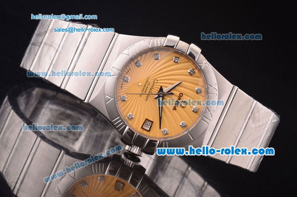 Omega Constellation Swiss ETA 2836 Automatic Full Steel Case with Yellow Dial and Diamond Markers - Click Image to Close