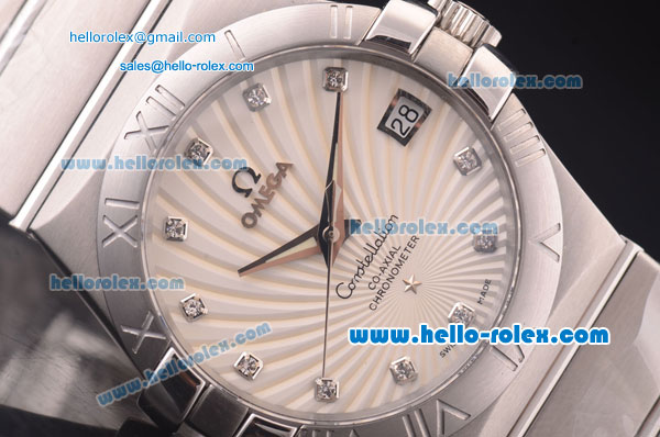 Omega Constellation Asia 2813 Automatic Full Steel Case with White Sunlight Linear Dial and Diamond Markers - Click Image to Close