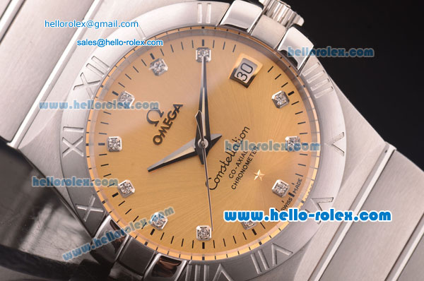 Omega Constellation Asia 2813 Automatic Full Steel Case with Yellow Dial and Diamond Markers - Click Image to Close