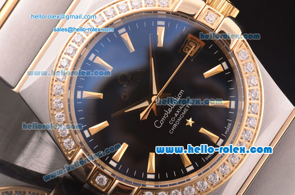 Omega Constellation Co-Axial Asia 2813 Automatic Two Tone Case with Diamond Bezel and Black Dial - Click Image to Close