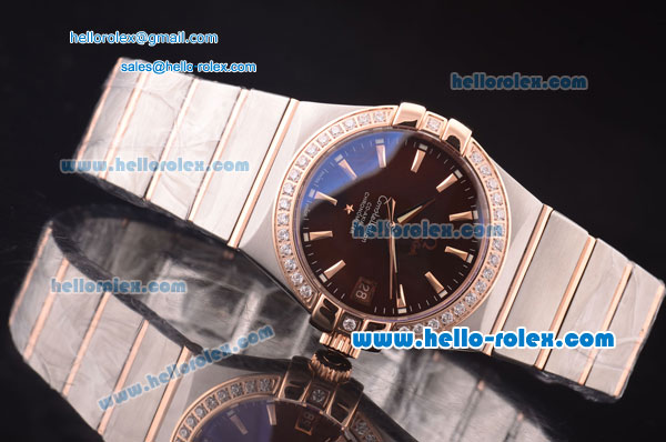 Omega Constellation Co-Axial Asia 2813 Automatic Steel Case with Rose Gold/Diamond Bezel and Brown Dial - Click Image to Close