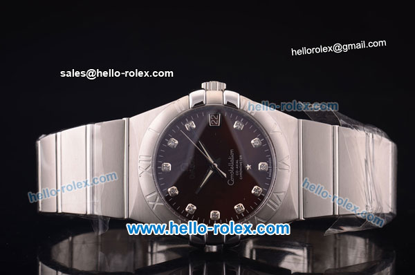 Omega Constellation Co-Axial Swiss ETA 2824 Automatic Full Steel Case with Brown Dial and Diamond Markers - Click Image to Close