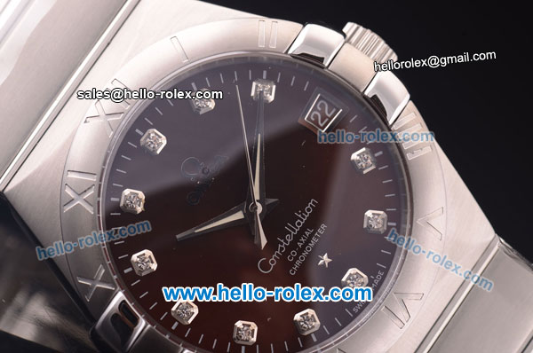 Omega Constellation Co-Axial Swiss ETA 2824 Automatic Full Steel Case with Brown Dial and Diamond Markers - Click Image to Close