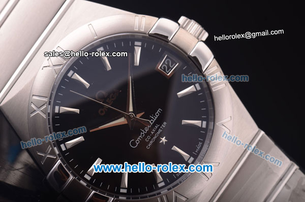 Omega Constellation Co-Axial Swiss ETA 2824 Automatic Full Steel Case with Black Dial and Stick Markers - Click Image to Close