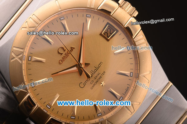 Omega Constellation Co-Axial Swiss ETA 2824 Automatic Steel Case with Yellow Gold Bezel and Yellow Gold Markers-Yellow Gold Dial - Click Image to Close