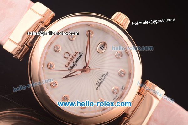 Omega Ladymatic Swiss ETA 2671 Automatic Rose Gold Case with White Stripy Dial and Pink Leather Strap-1:1 Original - Click Image to Close