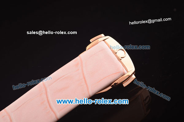Omega Ladymatic Swiss ETA 2671 Automatic Rose Gold Case with White Stripy Dial and Pink Leather Strap-1:1 Original - Click Image to Close