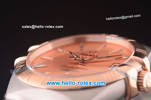 Omega Constellation Co-Axial Swiss ETA 2824 Automatic Steel Case with Rose Gold Bezel and Rose Gold Markers-Yellow Gold Dial - Click Image to Close