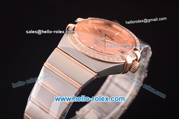 Omega Constellation Co-Axial Swiss ETA 2824 Automatic Steel Case with Rose Gold/Diamond Bezel and Rose Gold Dial-Rose Gold Stick Markers - Click Image to Close