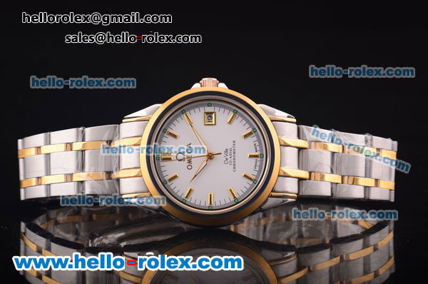 Omega De Ville Automatic Two Tone Case with White Dial and Yellow Gold Markers - Click Image to Close