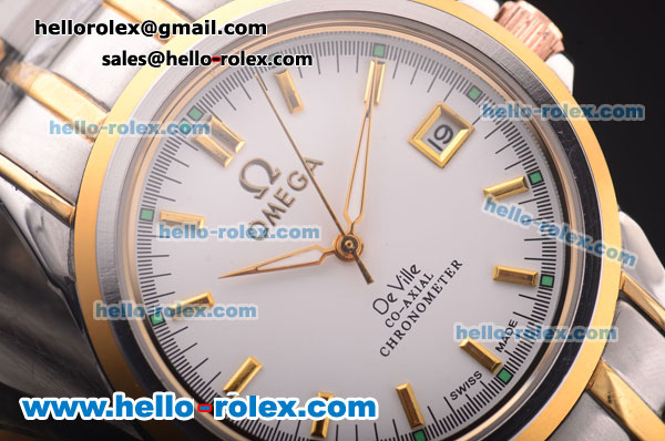 Omega De Ville Automatic Two Tone Case with White Dial and Yellow Gold Markers - Click Image to Close