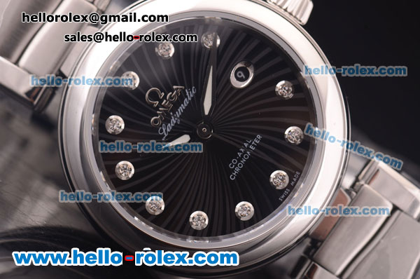 Omega Ladymatic Automatic Full Steel with Black Dial and Diamond Markers - Click Image to Close