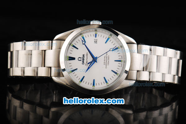 Omega Seamaster Automatic Movement Steel Case with Blue Stick Marking-White Dial - Click Image to Close