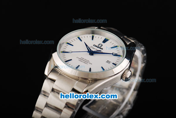 Omega Seamaster Automatic Movement Steel Case with Blue Stick Marking-White Dial - Click Image to Close