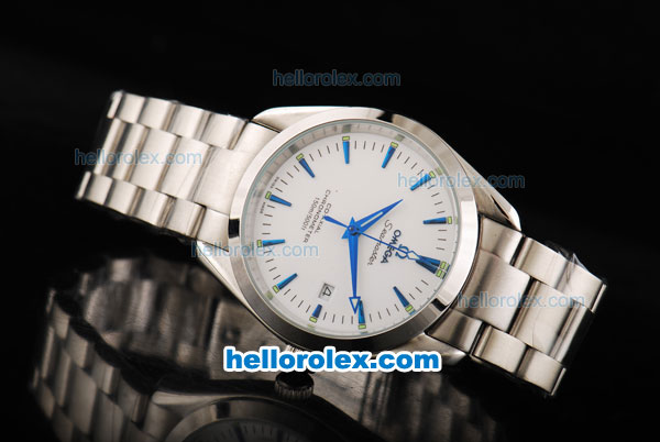 Omega Seamaster Automatic Movement Steel Case with Blue Stick Marking-White Dial - Click Image to Close