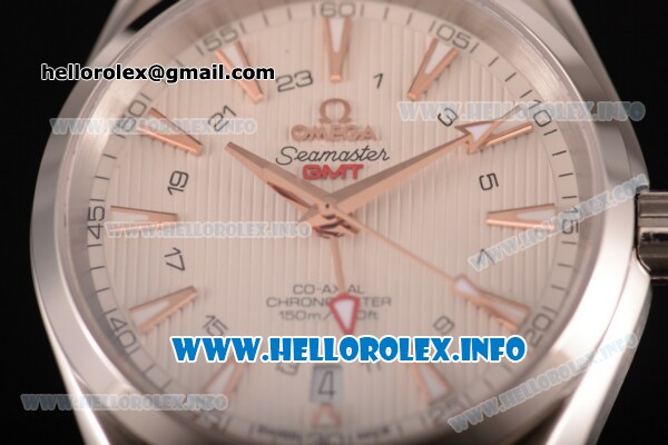 Omega Aqua Terra 150m GMT Clone Omega 8505 Automatic Stainless Steel Case/Bracelet with White Dial and Stick Markers (EF) - Click Image to Close