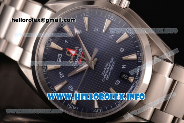 Omega Aqua Terra 150m GMT Clone Omega 8505 Automatic Stainless Steel Case/Bracelet with Blue Dial and Stick Markers - Click Image to Close