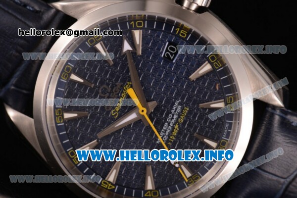 Omega Aqua Terra 150 M Master Co-Axial Clone 8500 Automatic Steel Case with Black Dial Stick Markers and Blue Leather Strap (EF) - Click Image to Close