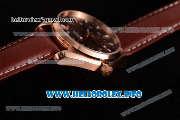 Omega Aqua Terra 150 M GMT Clone Omega 8615 Automatic Rose Gold Case with Brown Dial Stick Markers and Brown Leather Strap (EF) - Click Image to Close