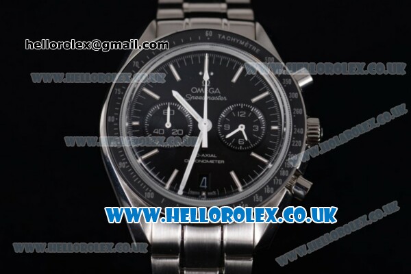 Omega Speedmaster Moonwatch Chronograph Japanese Miyota Quartz Stainless Steel Case/Bracelet with Black Dial Stick Markers (EF) - Click Image to Close