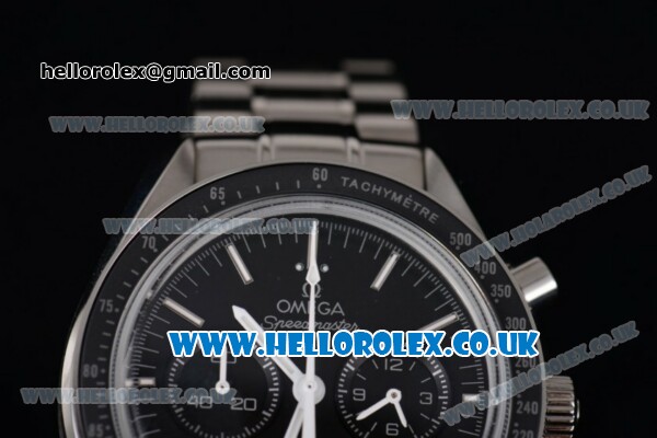 Omega Speedmaster Moonwatch Chronograph Japanese Miyota Quartz Stainless Steel Case/Bracelet with Black Dial Stick Markers (EF) - Click Image to Close